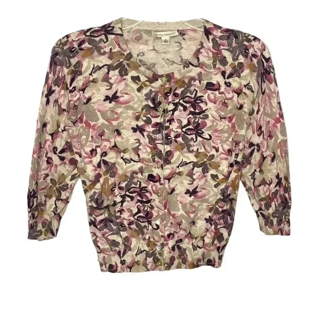 Banana Republic Floral 3/4 Sleeve Cardigan